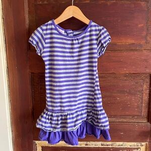 4/$25💥Fun Tiered Ruffle Skirt Twirl Dress, Purple & Gray Stripe, Short Sleeve